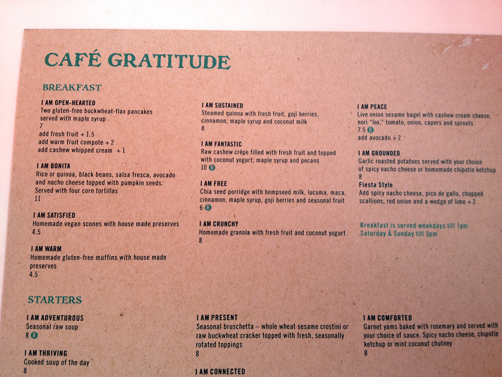 cafe gratitude meny