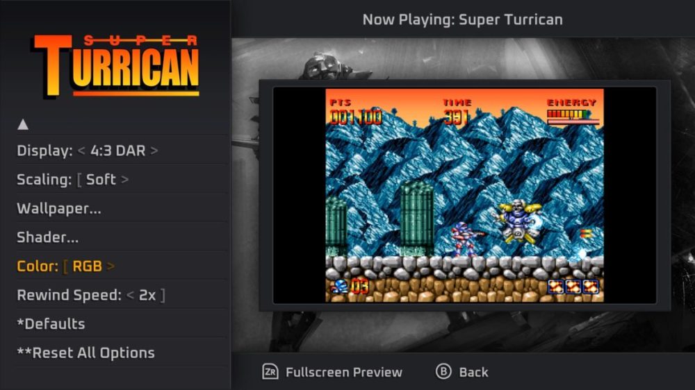 Turrican Flashback - menu