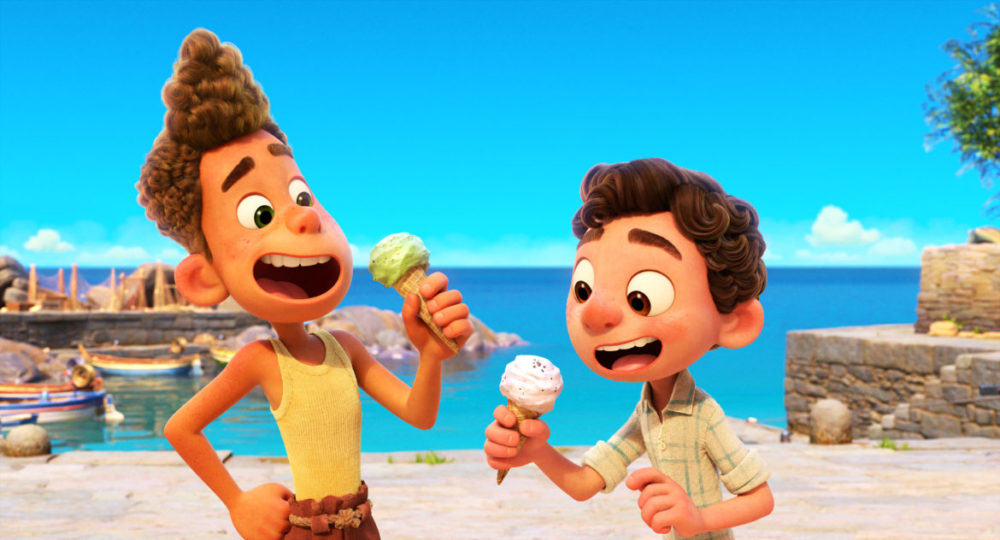 Luca - © 2020 Disney/Pixar. All Rights Reserved. - Luca and Alberto eating an ice cream.