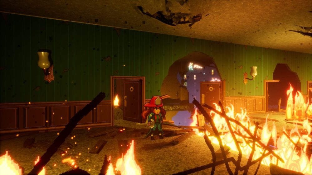 Foto: ©2021-2022 Thunderful Games - Firegirl: Hack 'n Splash Rescue DX - Burning hallway.