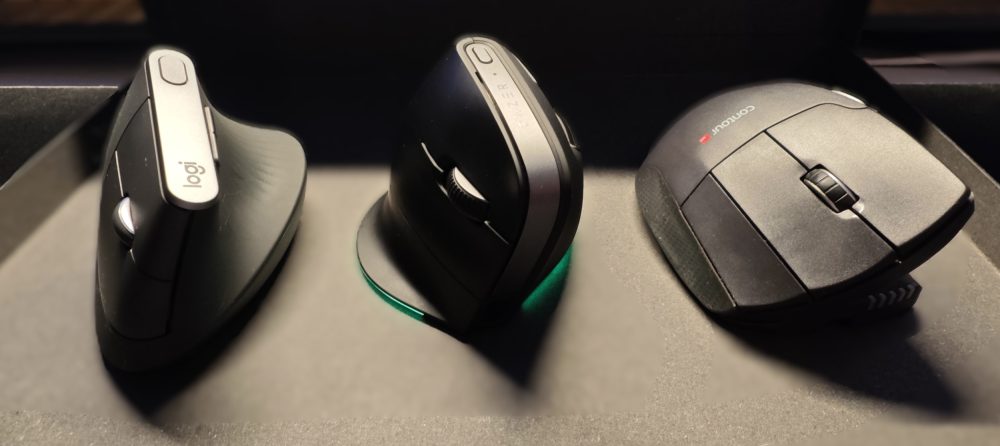 From left: Logitech MX Vertical, Razer Pro Click V2 Vertical Edition, Contour UniMouse. (Photo: senses.se)