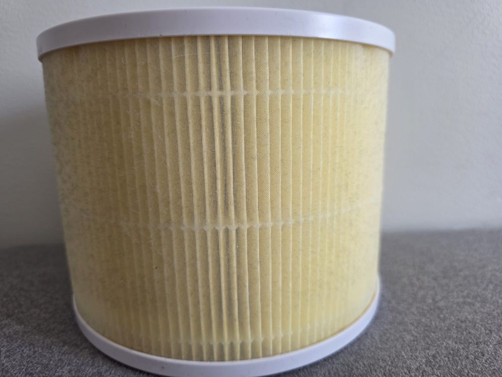 Close-up of a filter that has collected dust