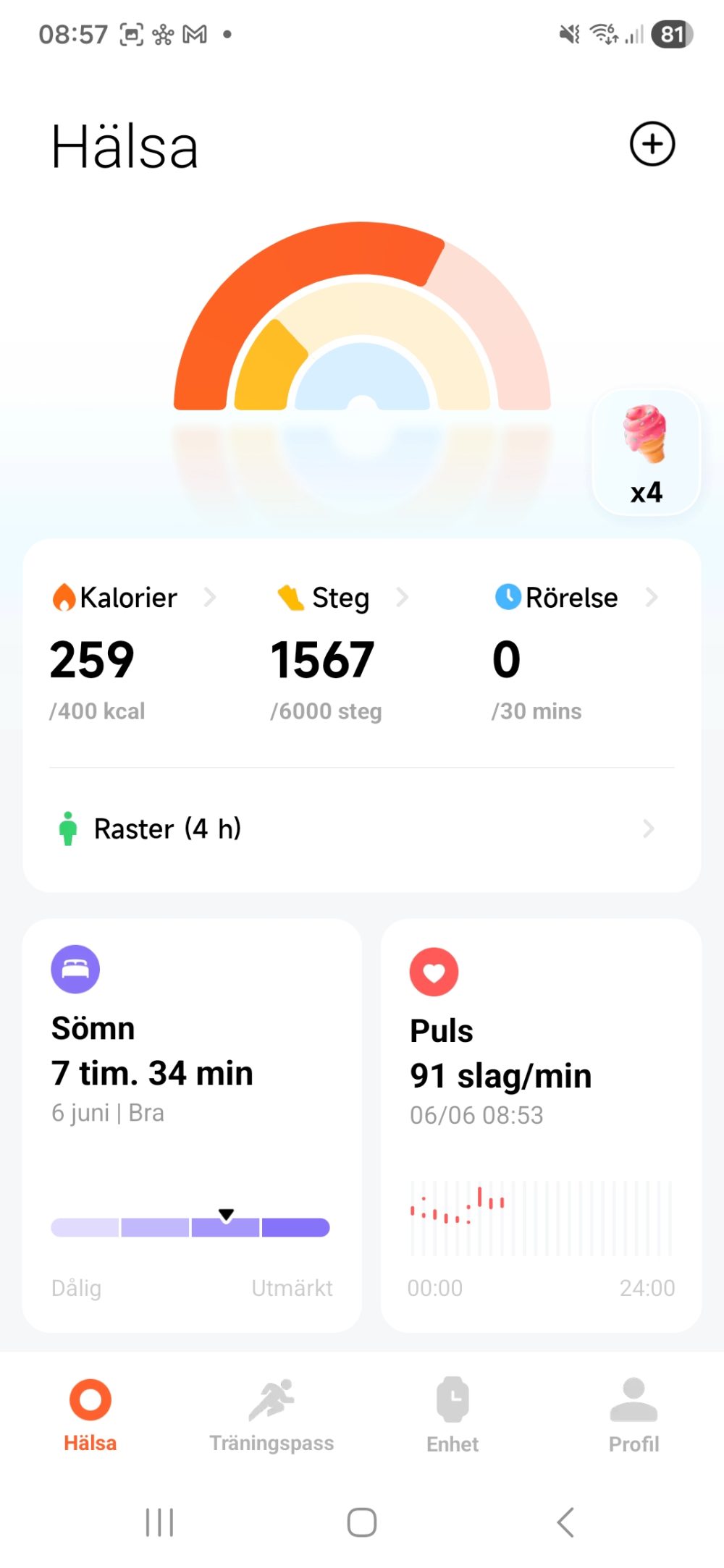 Screenshot from the Mi Fitness app